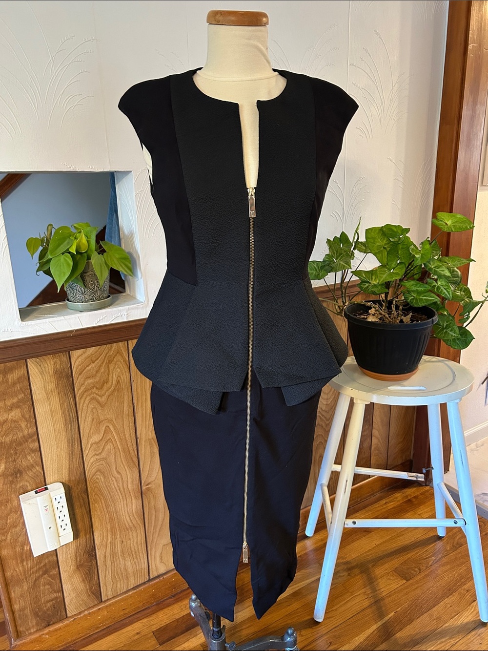 Ted Baker Black Zip-Front Peplum Pantsuit